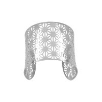 Bracelet manchette ajouré motifs symétriques fleurs en acier