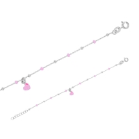 Bracelet coeur, boules émaillées rose, argent 925/1000 rhodié
