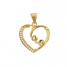 Pendentif coeur Love, avec oxydes de zirconium et plaqué or