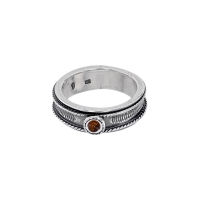 Anneau tournant homme orné d'une ambre cognac, argent 925/1000 vieilli