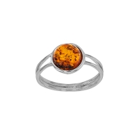 Bague 2 fils ajourés, ambre cognac ovale en argent 925/1000 rhodié