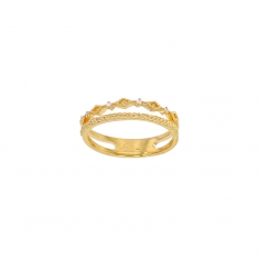 Bague 2 rangs, perlé, formes losanges et serti d'oxydes, Plaqué or