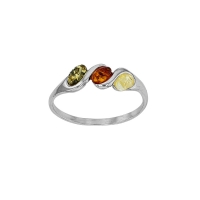 Bague 3 ambres cognac, vert et miel entrelacées en argent 925/1000 rhodié