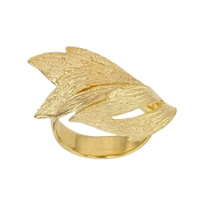 Bague 3 feuilles aspect ciselé, argent 925/1000 doré