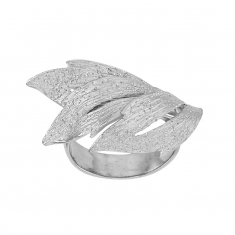 Bague 3 feuilles aspect ciselé, argent 925/1000 rhodié