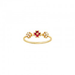 Bague 3 fleurs 4 Émeraudes 1,5mm et 8 diamants 0,10ct GVS, Or 750/1000