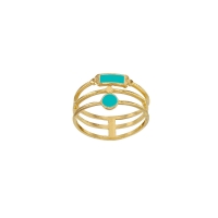 Bague 3 rangs, émail turquoise, argent 925/1000 doré