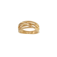 Bague 3 rangs entrelacée, torsadée et lisse, plaqué or