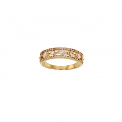 Bague 3 rangs sertie d'oxydes ronds et taille marquise, plaqué or