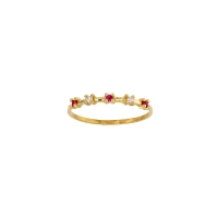 Bague 3 Rubis 1,5mm et 2 diamants 0,04ct GVS sertis griffes, Or 750/1000