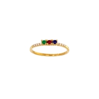 Bague Émeraude, Rubis et Saphir 2mm et 8 diamants 0,12ct GVS, Or 750/1000