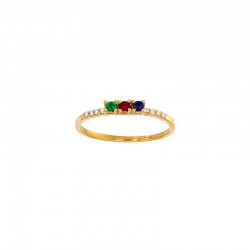 Bague Émeraude, Rubis et Saphir 2mm et 8 diamants 0,12ct GVS, Or 750/1000