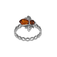 Bague abeille ambre cognac, argent 925/1000 rhodié