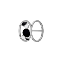 Bague acier avec cascade de ronds émaillés blancs et noirs accolés
