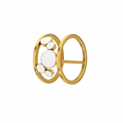 Bague acier avec cascade de ronds émaillés blancs et noirs accolés