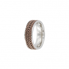 Bague acier avec motifs chaînes marrons