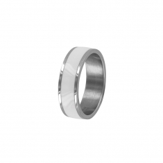 Bague acier avec une bande en émail blanc