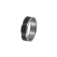 Bague acier avec une bande en émail noir