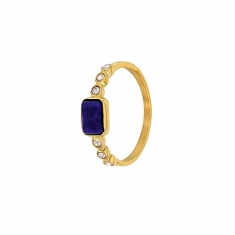 Bague Acier cristaux blancs et pierre synthétique couleur aigue-marine