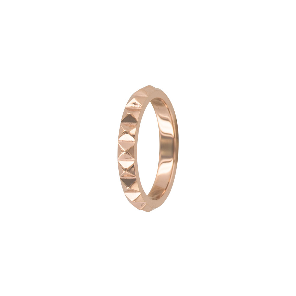 Bague acier doré-rose à facettes en relief
