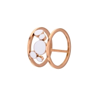 Bague acier doré-rose avec ronds accolés en émail blanc