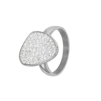 Bague acier forme arrondie ornée de pierres synthétiques blanches