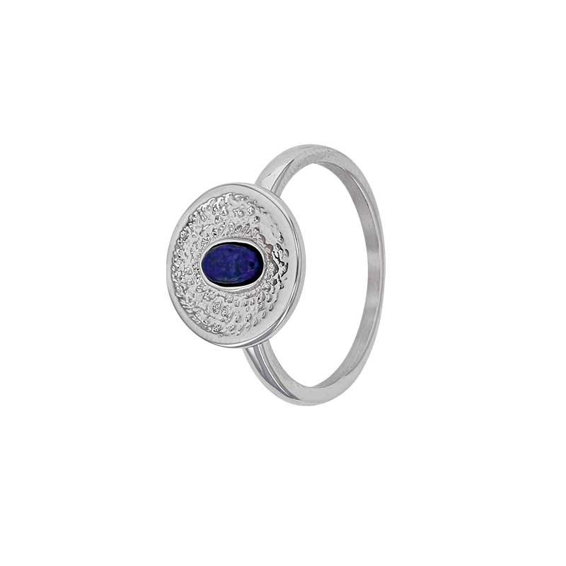 Bague Acier martelé et Lapis Lazuli