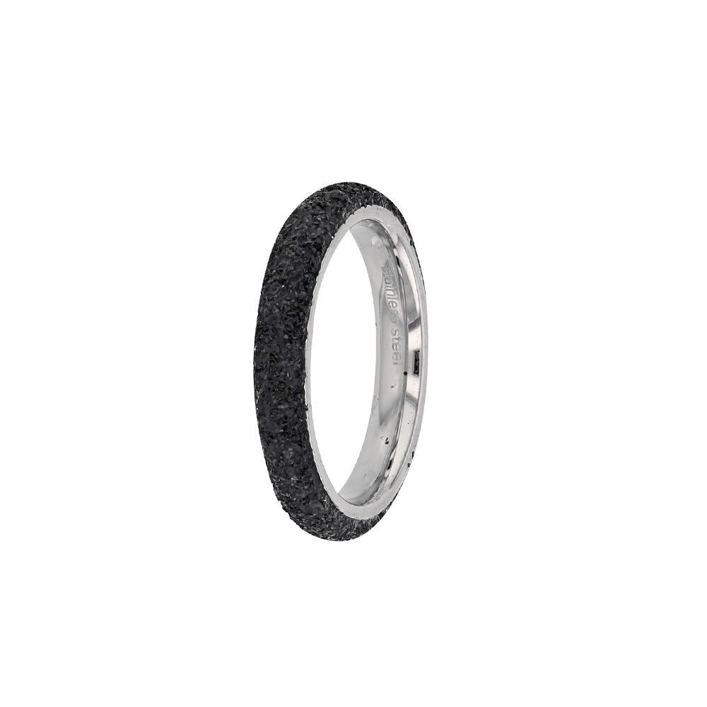 Bague acier pailletée noir