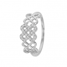 Bague ajourée en argent 925/1000 rhodié motif entrecoisés avec oxydes de zirconium
