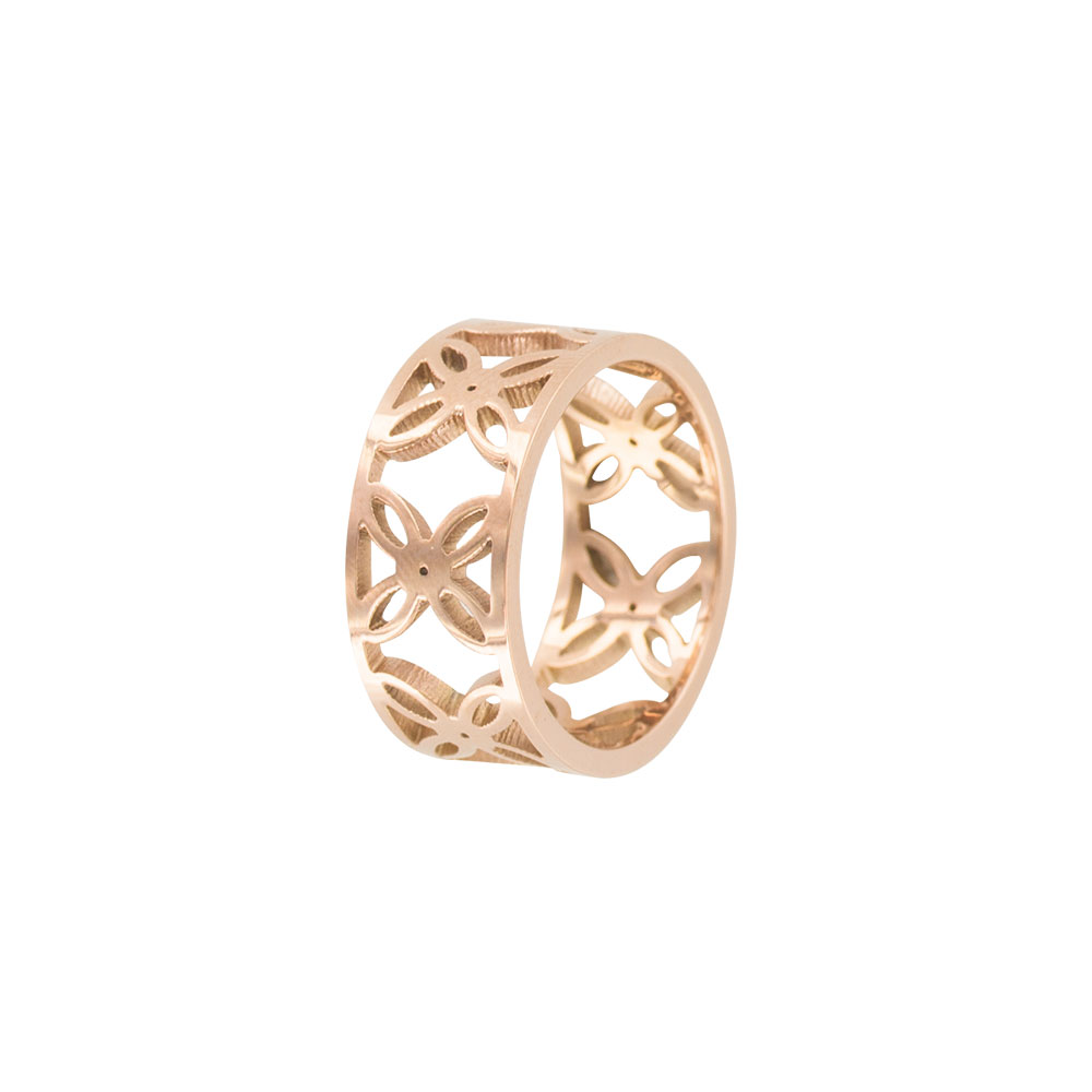 Bague ajourée motif fleur en acier