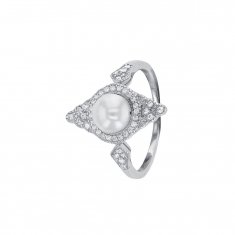 Bague amande Perle de culture d'eau douce et oxydes