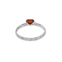 Bague ambre cognac en forme de coeur et argent 925/1000 rhodié