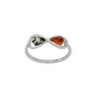 Bague ambre cognac et vert, signe infini en argent 925/1000 rhodié
