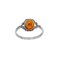 Bague ambre cognac, forme ovale, argent 925/1000 vieilli