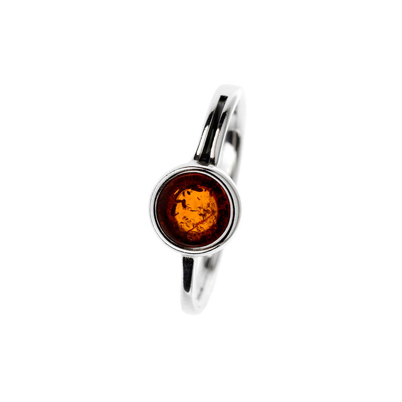 Bague Ambre couleur cognac et armature en argent 925/1000 rhodié