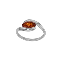 Bague ambre forme amande entrelacé, argent 925/1000 rhodié