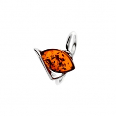 Bague Ambre forme amande et armature volute argent 925/1000 rhodié