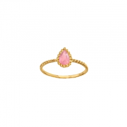 Bague Améthyste taille poire 6 x 4mm, monture perlée Or 750/1000