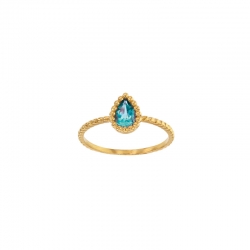 Bague Améthyste taille poire 6 x 4mm, monture perlée Or 750/1000