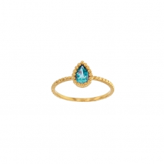 Bague Améthyste taille poire 6 x 4mm, monture perlée Or 750/1000