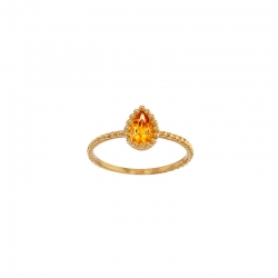 Bague Améthyste taille poire 6 x 4mm, monture perlée Or 750/1000