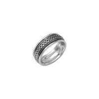 Bague anneau homme motif cercles sur argent vieilli, argent 925/1000