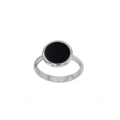Bague argent 925/1000 rhodié avec agate noire ronde
