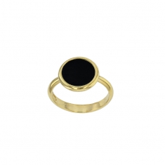 Bague argent 925/1000 rhodié avec agate noire ronde