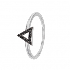 Bague argent 925/1000 rhodié avec pierres synthétiques noires - triangle