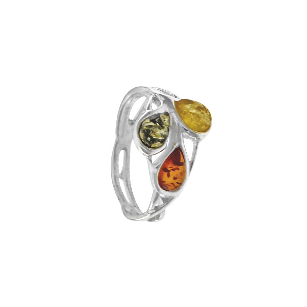 Bague argent 925/1000 en ambre de 3 pierres