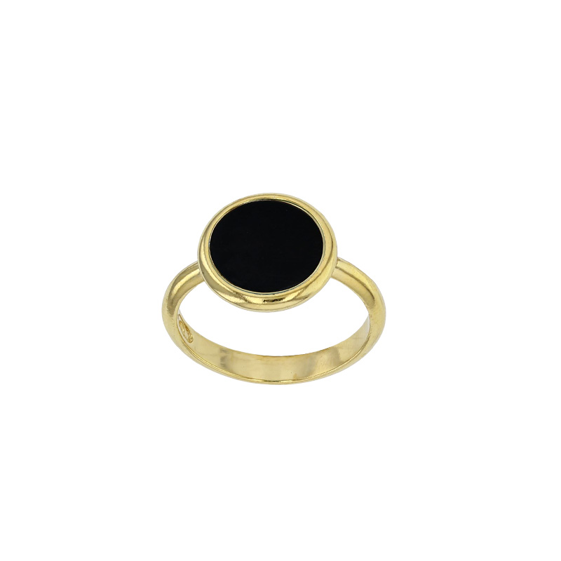 Bague argent 925/1000 rhodié avec agate noire ronde