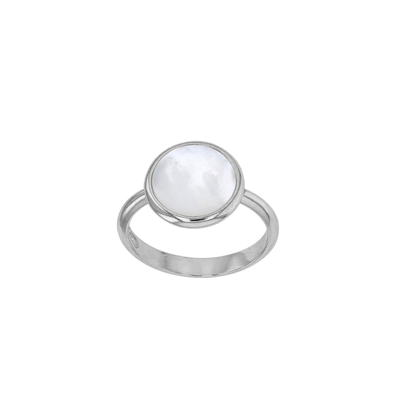 Bague argent 925/1000 rhodié avec agate noire ronde
