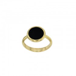 Bague argent 925/1000 rhodié avec agate noire ronde