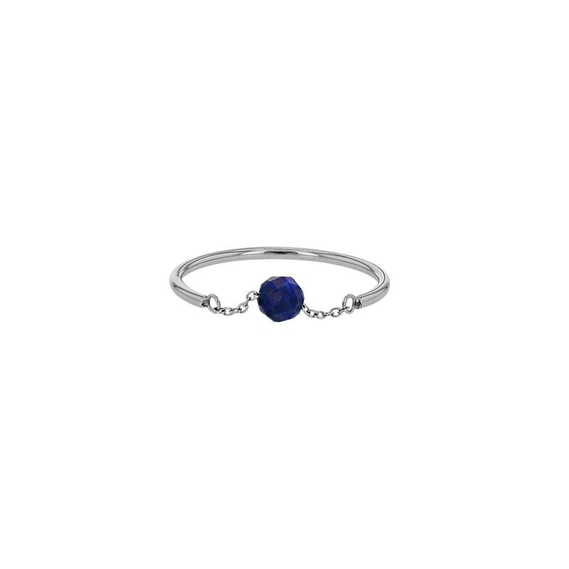 Bague avec chaînette ornée d'une pierre Lapis-lazuli traité, acier